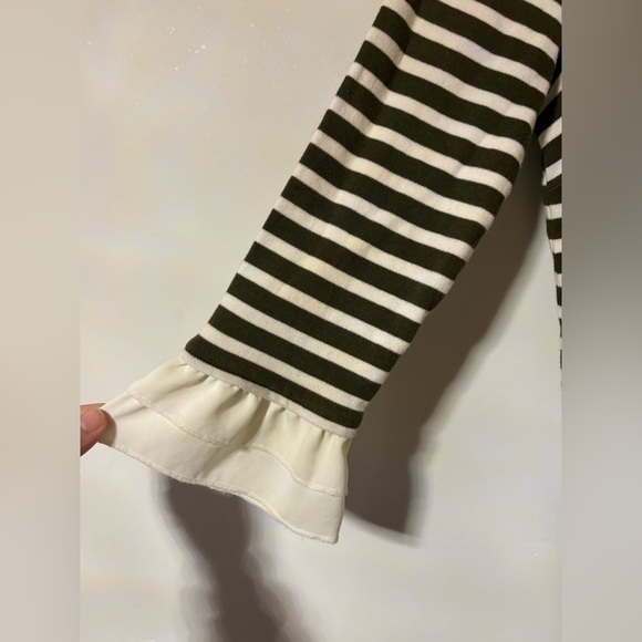Talbots Olive Green & Ivory Striped Dress, Ruffled Sleeves xS - Picture 2 of 7